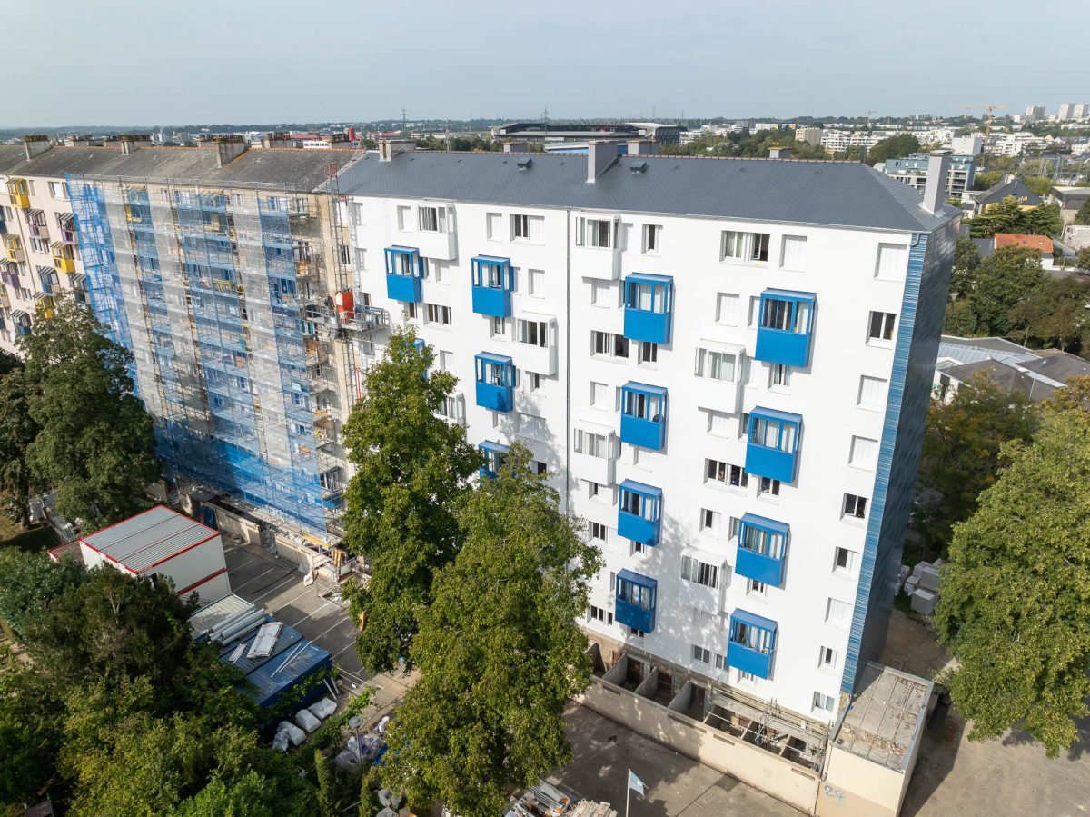 Prise de vue drone chantier Grand Bleu Rennes – réhabilitation logements 5